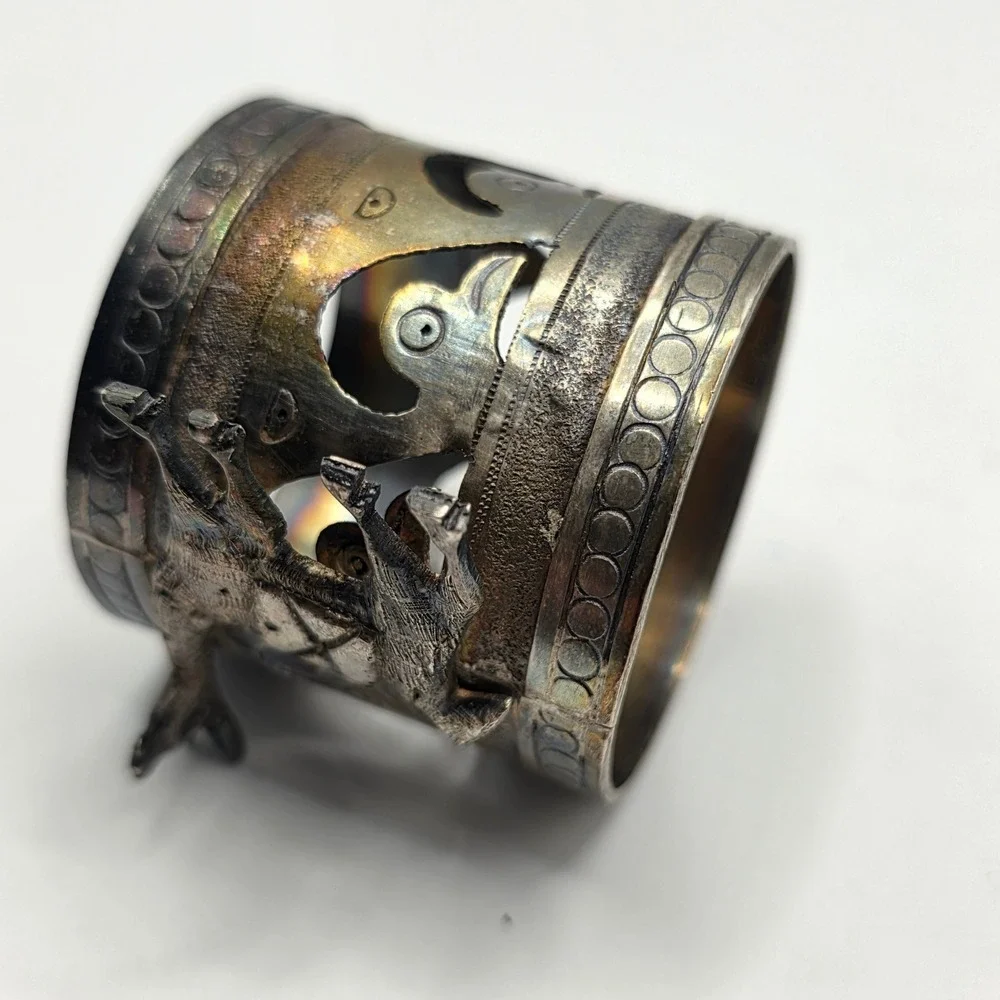 Vintage Peru 925 Sterling Silver Napkin Ring 3D Llama Pierced Design 53.1g